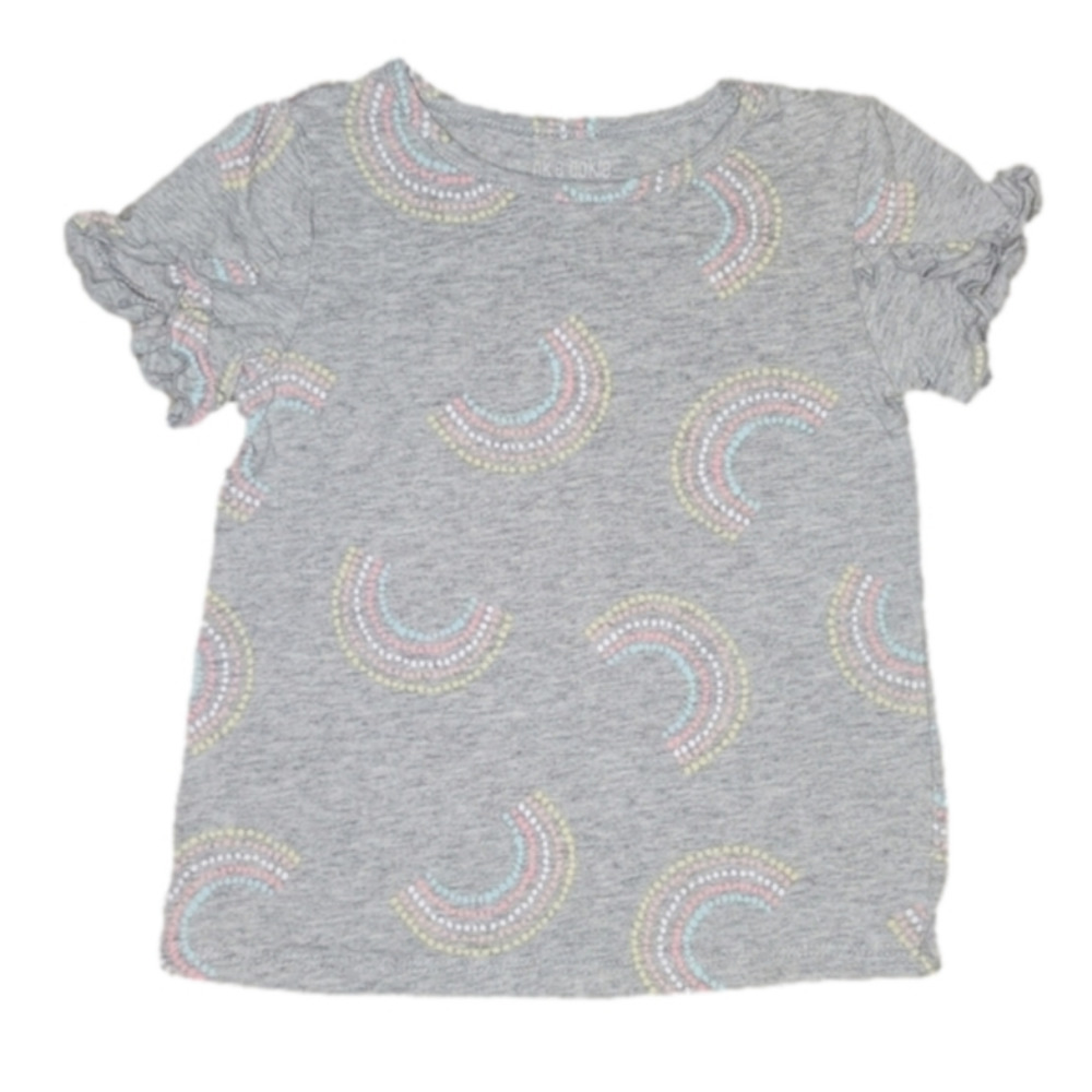 OKIE DOKIE Grey Short Ruffle Sleeve Tee with Dotted Rainbows Pattern